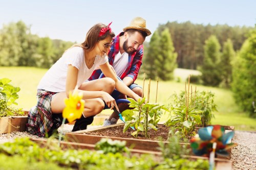 Landscape team beginning a scheduled garden project